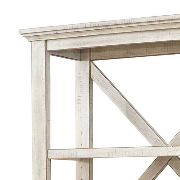 Benzara X Shape Back Bookcase With 3 Open Shelves And 1 Open Compartment In White - BM209264