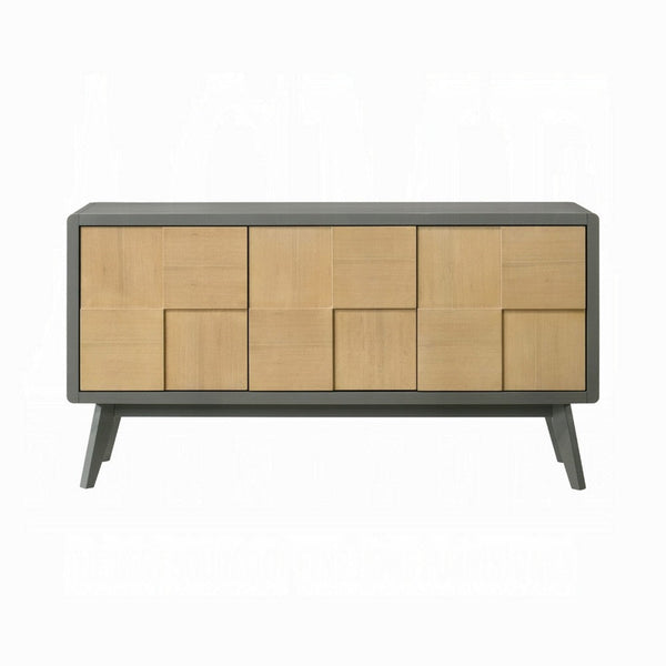 Benzara Yodo Sideboard Buffet Console 59 Inch Brown Geometric Front Design -BM333075