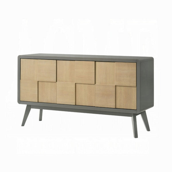 Benzara Yodo Sideboard Buffet Console 59 Inch Brown Geometric Front Design -BM333075