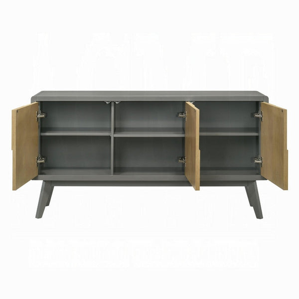 Benzara Yodo Sideboard Buffet Console 59 Inch Brown Geometric Front Design -BM333075