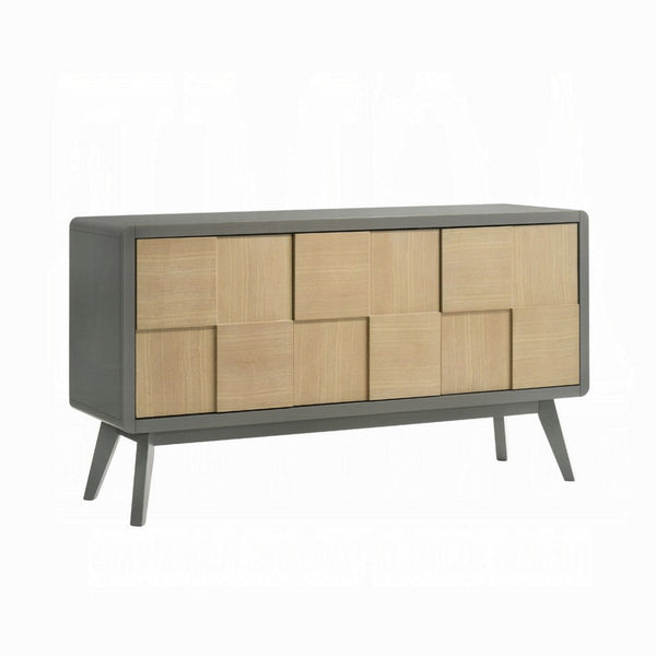 benzara Yodo Sideboard Buffet Console 59 Inch Brown Geometric Front Design -BM333075