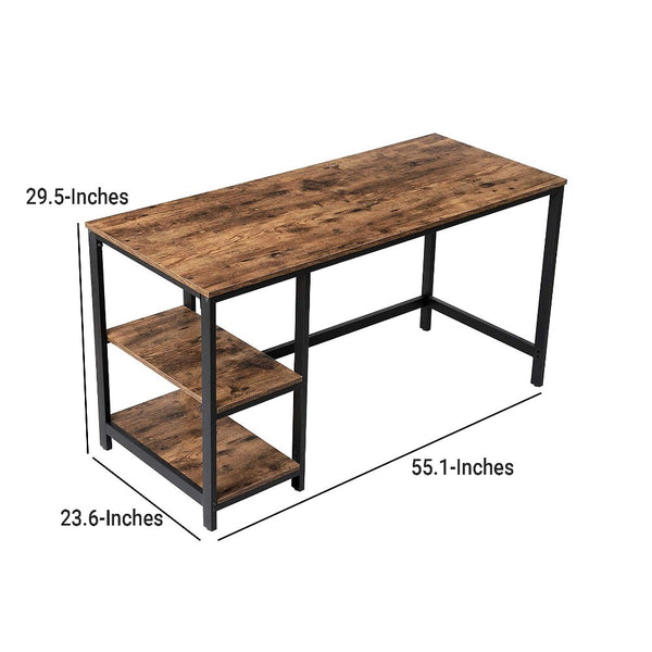 Benzara Yori Industrial 55 Inch Wood And Metal Desk With 2 Shelves Black And Brown - BM197490