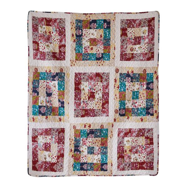 Benzara Zay 60 Inch Throw Blanket Patchwork Floral Print Teal Blue Microfiber - BM294309