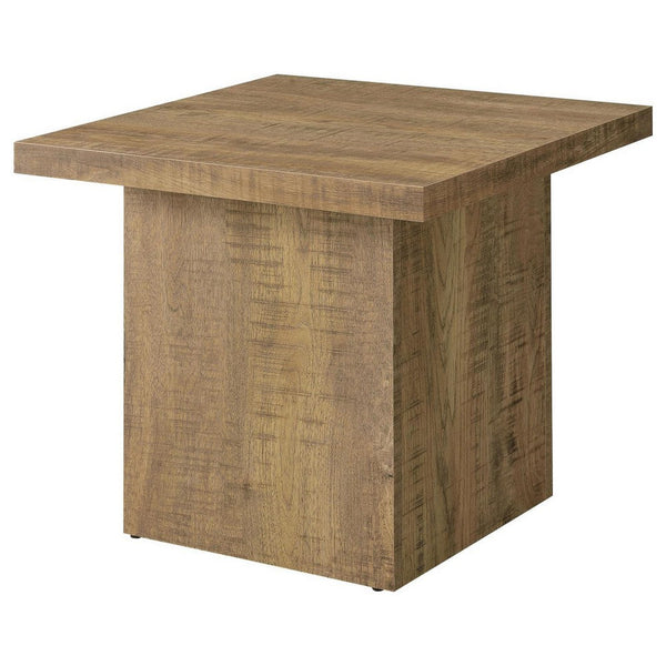 Benzara Zet 24 Inch Square End Table With Oversized Block Base Mango Brown - BM309151