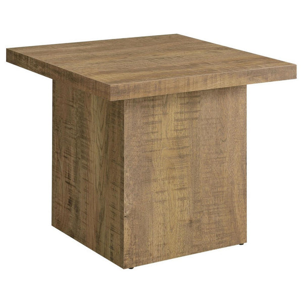 benzara Zet 24 Inch Square End Table with Oversized Block Base Mango Brown - BM309151