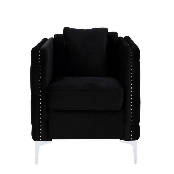 Benzara Zion 34 Inch Accent Chair With Throw Pillow Handmade Tufted Black Velvet - BM286569