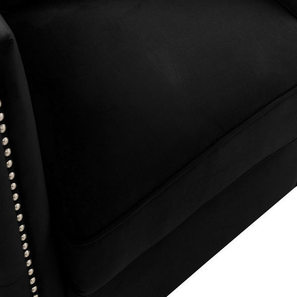 Benzara Zion 34 Inch Accent Chair With Throw Pillow Handmade Tufted Black Velvet - BM286569