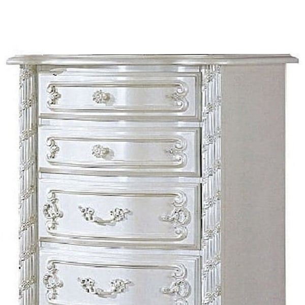 Benzara Ziva Tall Lingerie Chest 7 Drawers Classic Scrollwork Pearl White -BM327211