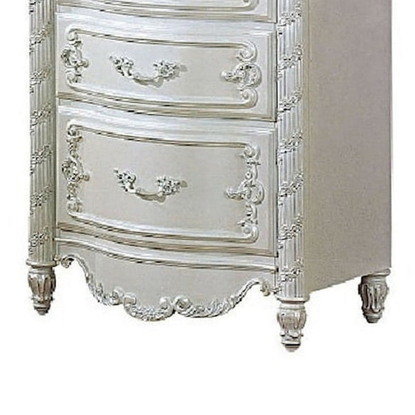 Benzara Ziva Tall Lingerie Chest 7 Drawers Classic Scrollwork Pearl White -BM327211