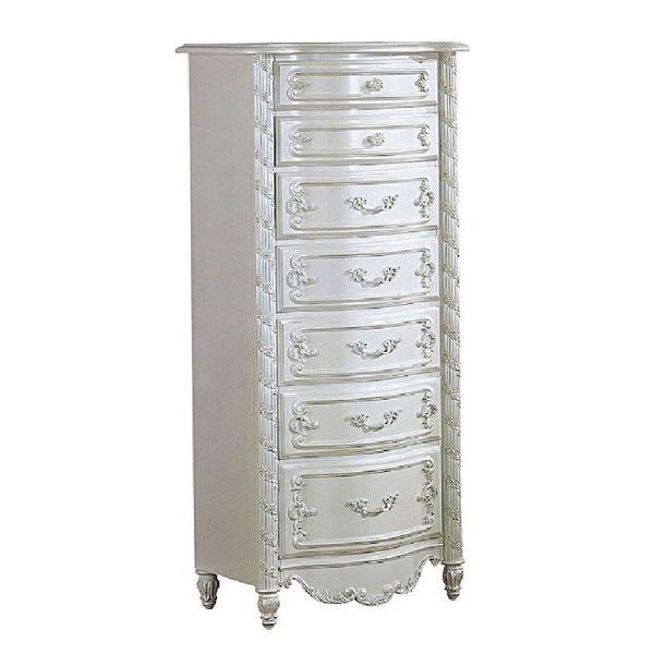 benzara Ziva Tall Lingerie Chest 7 Drawers Classic Scrollwork Pearl White -BM327211
