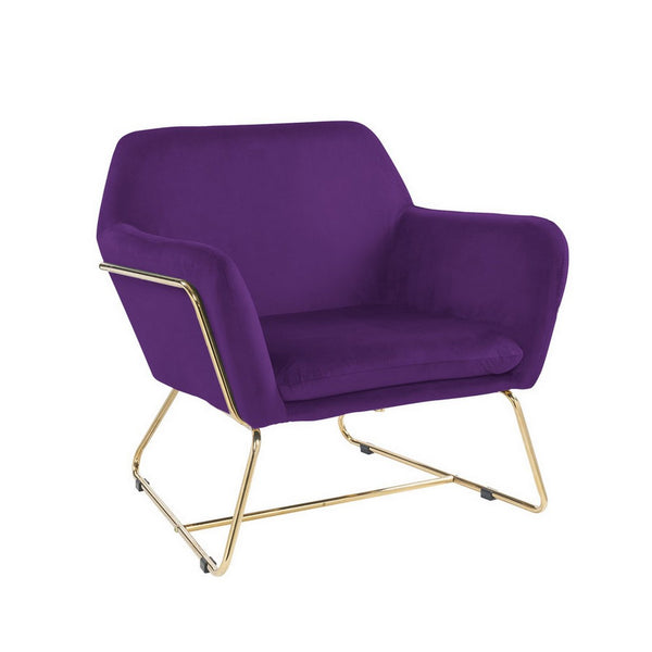 Benzara Zoey 30 Inch Modern Accent Chair With Gold Metal Frame And Purple Velvet - BM293184