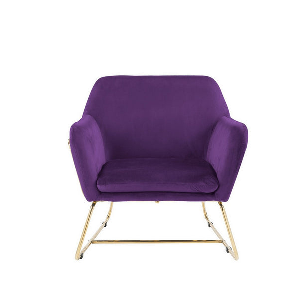 Benzara Zoey 30 Inch Modern Accent Chair With Gold Metal Frame And Purple Velvet - BM293184