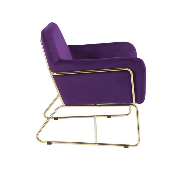 Benzara Zoey 30 Inch Modern Accent Chair With Gold Metal Frame And Purple Velvet - BM293184