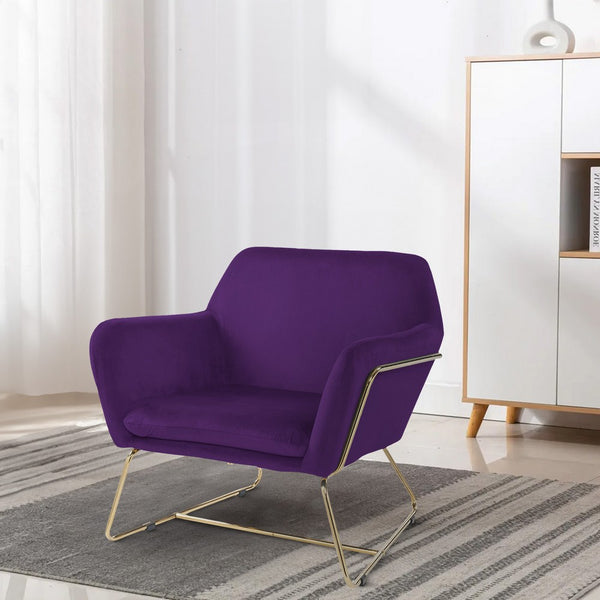 benzara Zoey 30 Inch Modern Accent Chair with Gold Metal Frame and Purple Velvet - BM293184