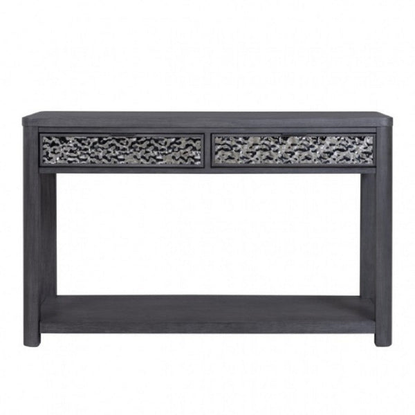 Benzara Zoko Sofa Table 2 Drawers And 1 Shelf Ash Gray Rubberwood 48 Inch -BM333759