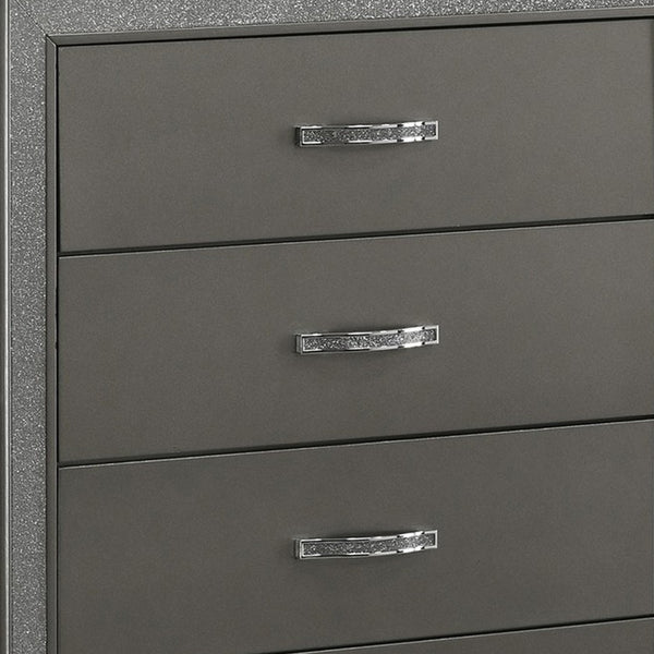 Benzara Zuka 47 Inch Tall 5 Drawer Dresser Chest Faux Diamond Trim Modern Gray - BM300827