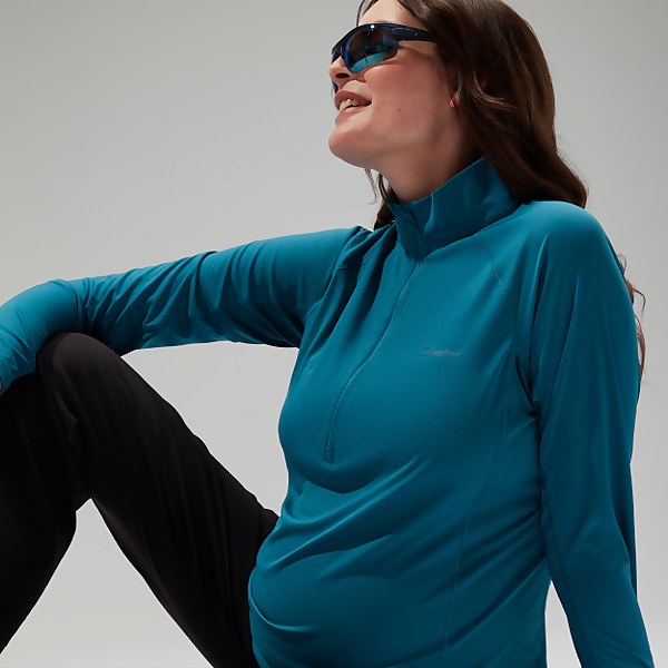 Berghaus Women's 24/7 Half Zip Maternity Long Sleeve Tech Tee Turquoise - 14