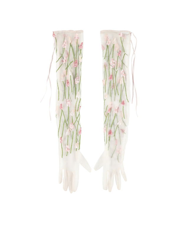 Bernadette Hand-embroidered Long Gloves