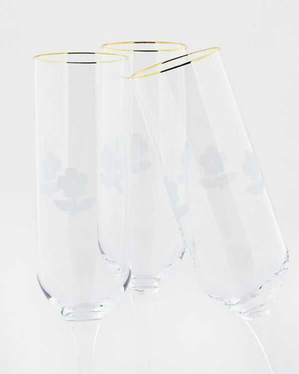 Bernadette Set Of 6 Little Flower Engraved Champagne Glasses