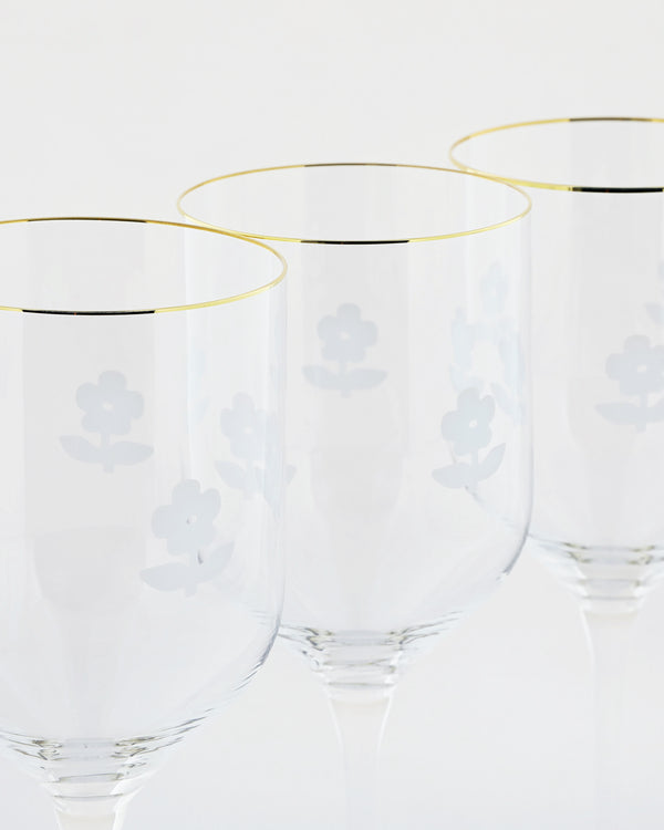 Bernadette Set Of 6 Little Flower Engraved Wine Glasses