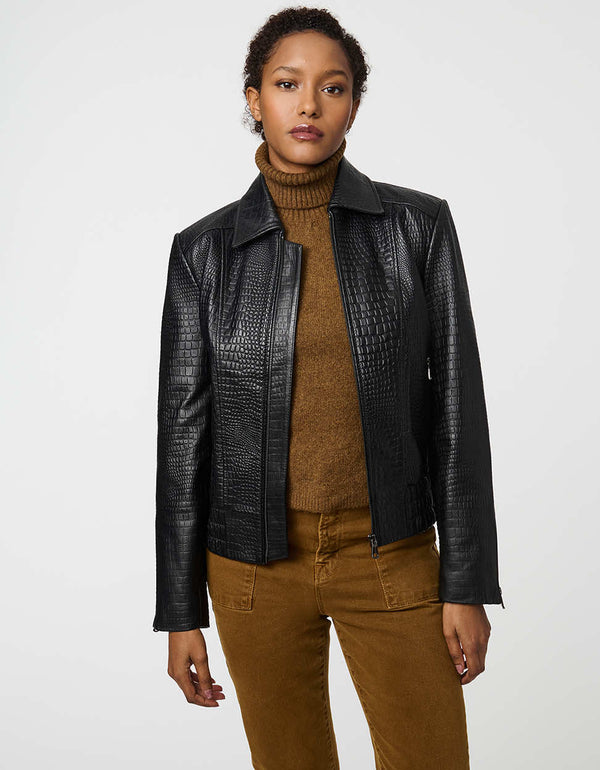 Bernardo Rowan Crocodile Print Leather Bomber