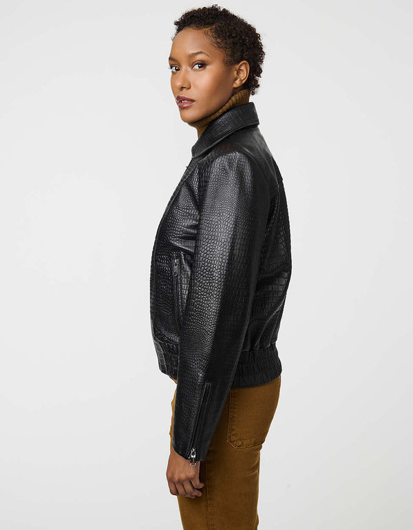 Bernardo Rowan Crocodile Print Leather Bomber