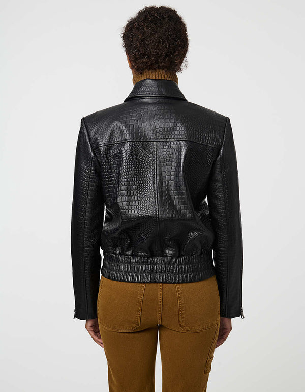 Bernardo Rowan Crocodile Print Leather Bomber
