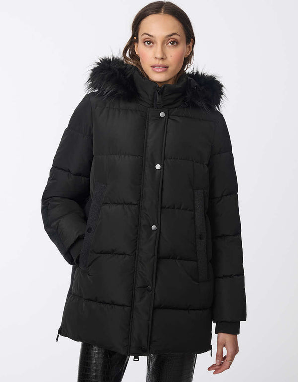 Bernardo Short Outdoorsy Wool Combo Puffer Coat