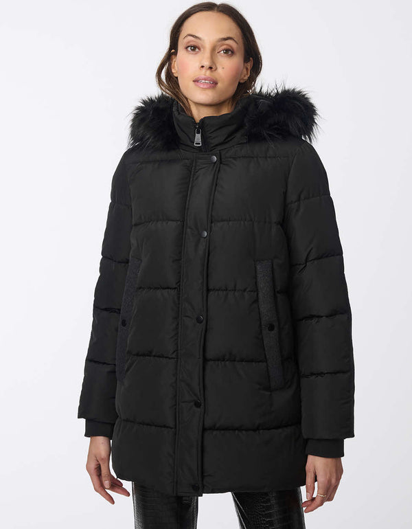 Bernardo Short Outdoorsy Wool Combo Puffer Coat