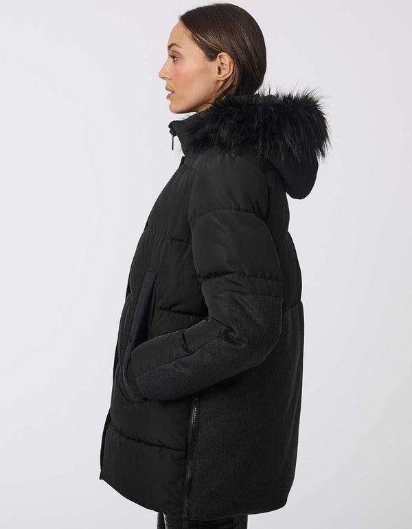 Bernardo Short Outdoorsy Wool Combo Puffer Coat