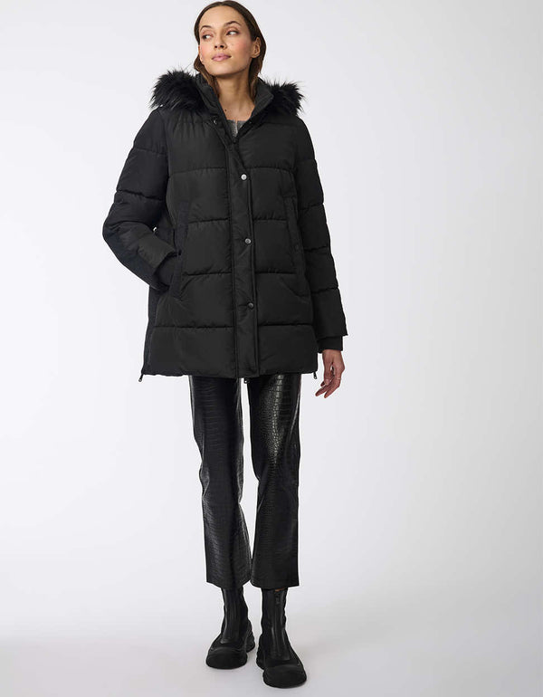 bernardo Short Outdoorsy Wool Combo Puffer Coat