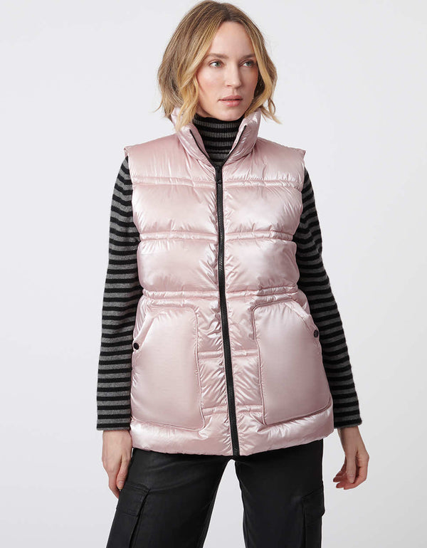 Bernardo Breast Cancer Awareness Metallic Puffer Vest