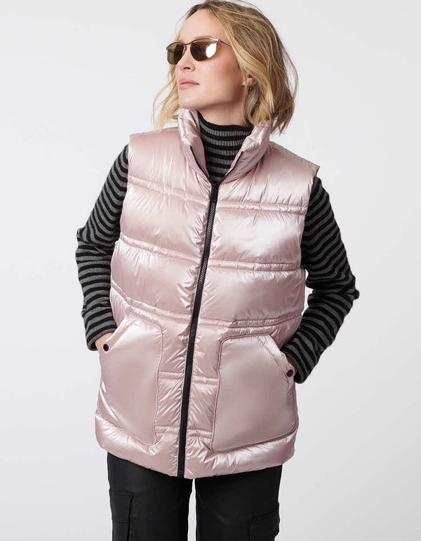 Bernardo Breast Cancer Awareness Metallic Puffer Vest