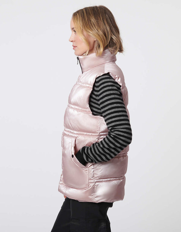 Bernardo Breast Cancer Awareness Metallic Puffer Vest