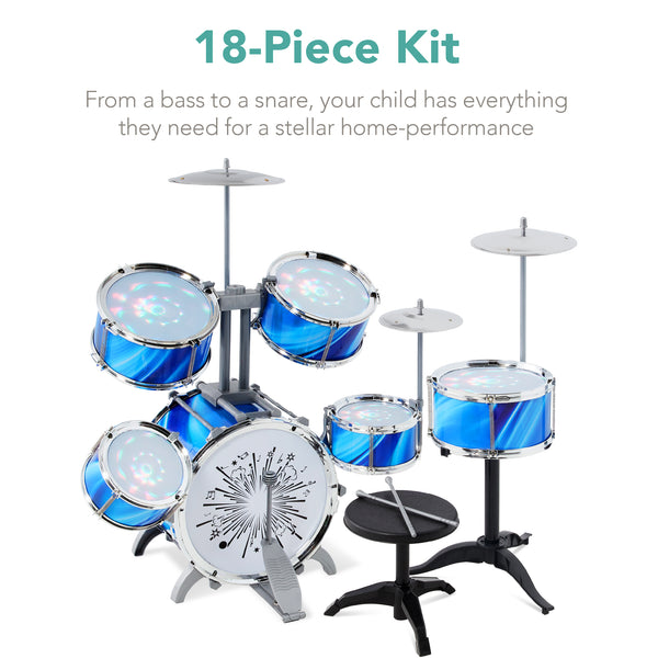 Best Choice 18-Piece Kids Beginner Drum Kit Musical Instrument Toy Set W/ LED Lights