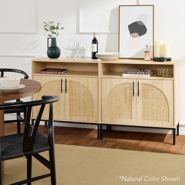 Best Choice 2-Door Rattan Cabinet Buffet W/ Cord Cutout & Storage Shelf Natural