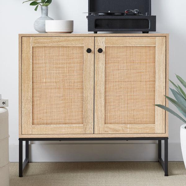 Best Choice 2-Door Rattan Storage Cabinet Accent Furniture For Living Room W/ Foot Pads
