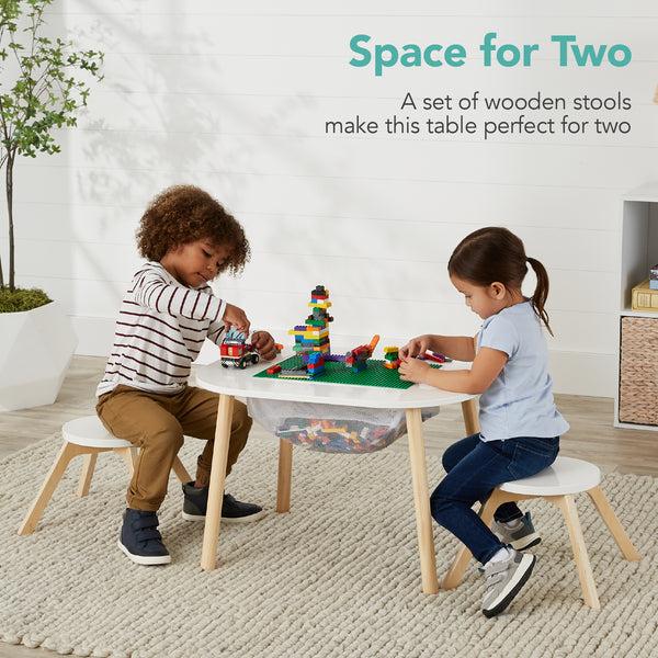 Best Choice 2-in-1 Kid's Building Block Table W/ 2 Stools Storage Compartment