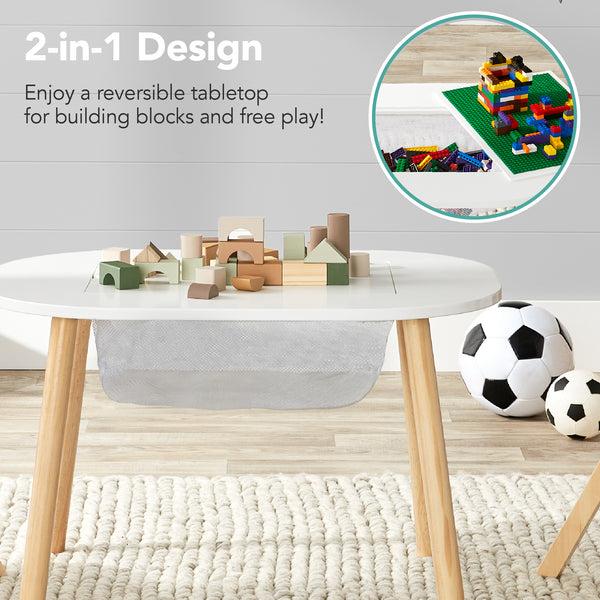 Best Choice 2-in-1 Kid's Building Block Table W/ 2 Stools Storage Compartment