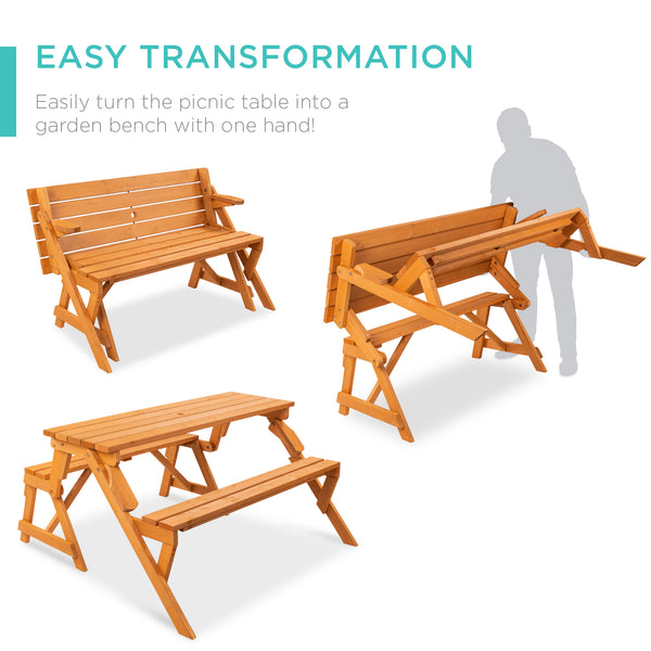 Best Choice 2-in-1 Outdoor Interchangeable Wooden Picnic Table/Garden Bench