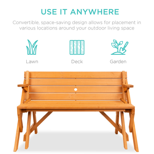 Best Choice 2-in-1 Outdoor Interchangeable Wooden Picnic Table/Garden Bench