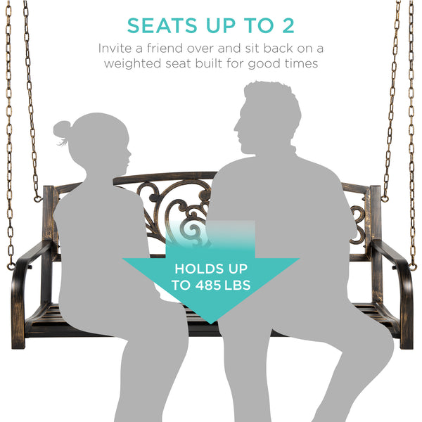 Best Choice 2-Person Metal Outdoor Porch Swing W/ Floral Accent 485lb Weight Capacity