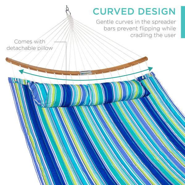 Best Choice 2-Person Quilted Portable Hammock W/ Curved Bamboo Spreader Bar Carry Bag