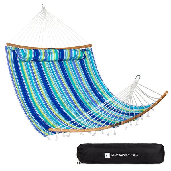 best choice 2-Person Quilted Portable Hammock w/ Curved Bamboo Spreader Bar Carry Bag