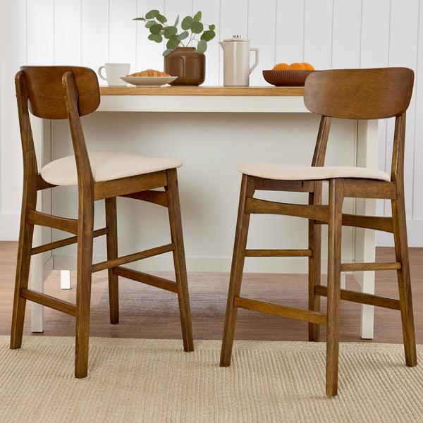 Best Choice 2-Piece Farmhouse Counter Height Bar Stool Set W/ Cushioned Seat Backrest