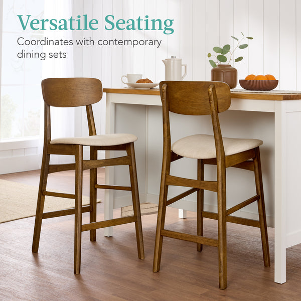 Best Choice 2-Piece Farmhouse Counter Height Bar Stool Set W/ Cushioned Seat Backrest