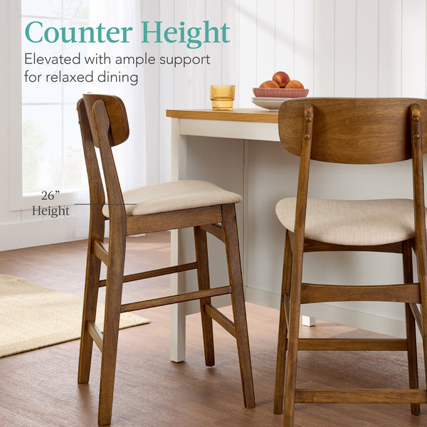 Best Choice 2-Piece Farmhouse Counter Height Bar Stool Set W/ Cushioned Seat Backrest