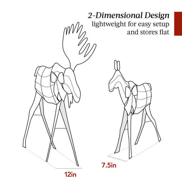 Best Choice 2-Piece Lighted 2D Christmas Moose Set Outdoor Decor W/ 125 LED Lights - 4ft