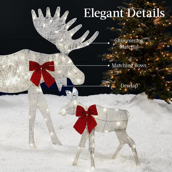 Best Choice 2-Piece Lighted 2D Christmas Moose Set Outdoor Decor W/ 125 LED Lights - 4ft
