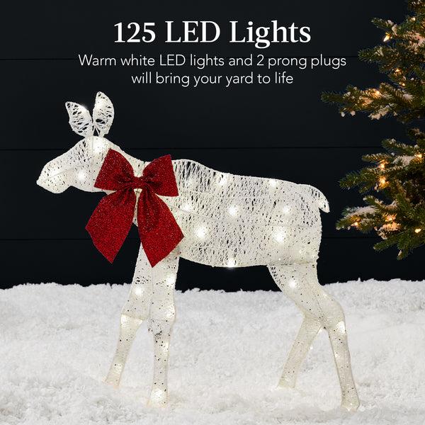 Best Choice 2-Piece Lighted 2D Christmas Moose Set Outdoor Decor W/ 125 LED Lights - 4ft